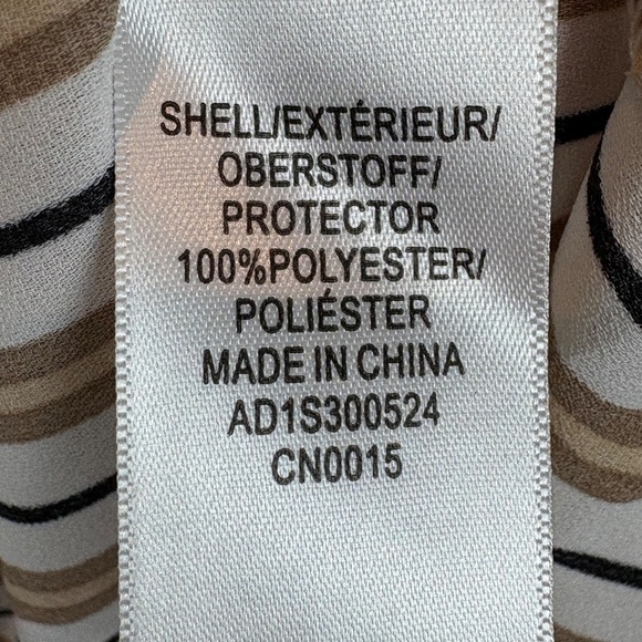 NWT Adrianna Papell Black/White/Tan/Cream Sheer Striped Sleeveless Wrap Blouse - Picture 9 of 10